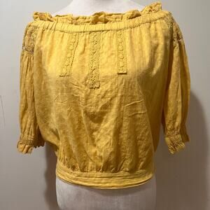 Charly 100% Cotton Off Shoulder Boho Peasant Top Mustard Yellow Size S